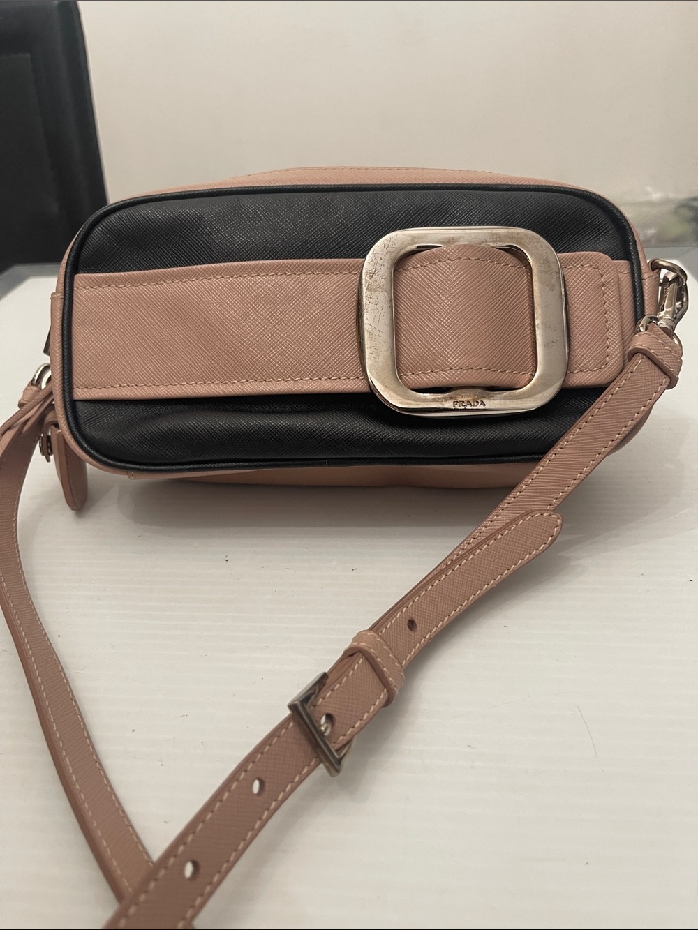 Prada Saffiano Leather Two-Tone Pink and Black Crossbody Handbag Women’s Size S